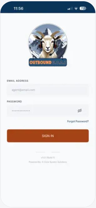 OBG Mobile App login screen